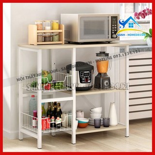 Kệ để lò vi sóng 3 tầng SÀNH DECOR khung sắt sơn tĩnh điện SKNB008, kệ bếp kệ để gia vị đa năng gỗ phủ melamine cao cấp
