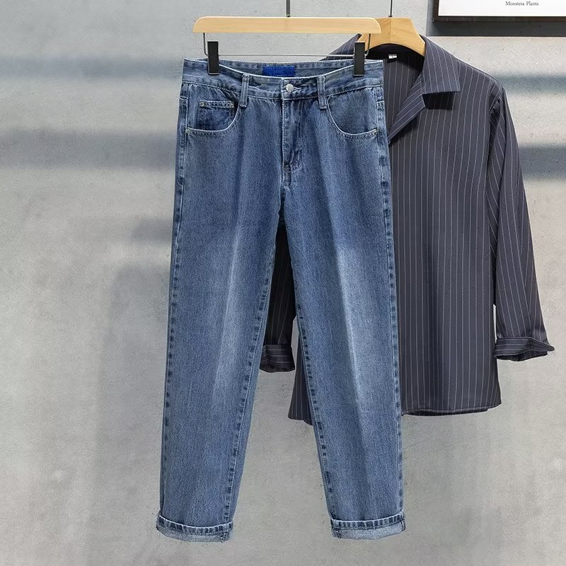 Quần Jean Dài Dáng Rộng Màu Sắc Đơn Giản Phong Cách Hàn Quốc Thời Trang Thu Đông Cho Nam
