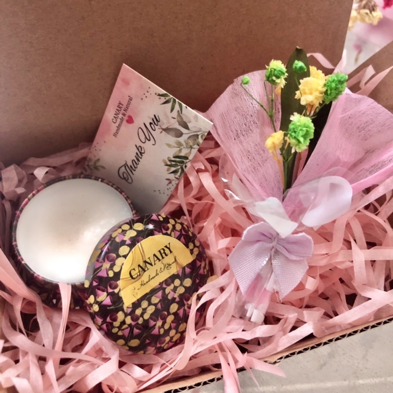 Giftset Nến thơm + bó hoa mini, Nước hoa sáp + bó hoa mini