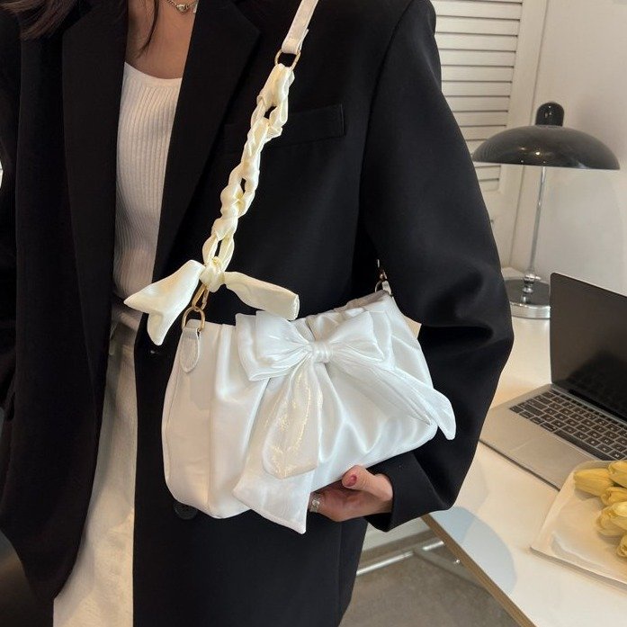 AlphaZ Túi Đeo Vai Xếp Ly Bằng Da PU Phối Dây Xích Thời Trang Phong Cách Hàn Quốc