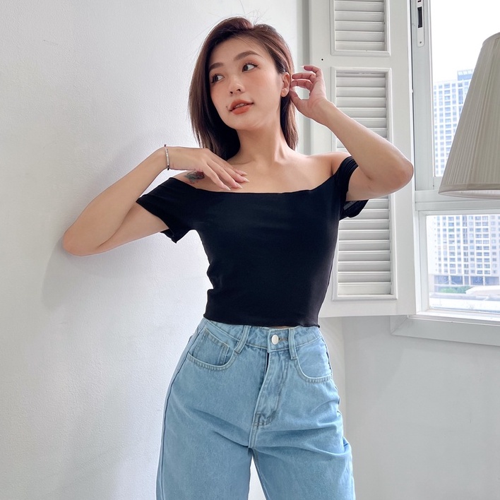 ÁO Trễ Vai Tay Ngắn Ôm Body Nữ LA BOUTIQUE