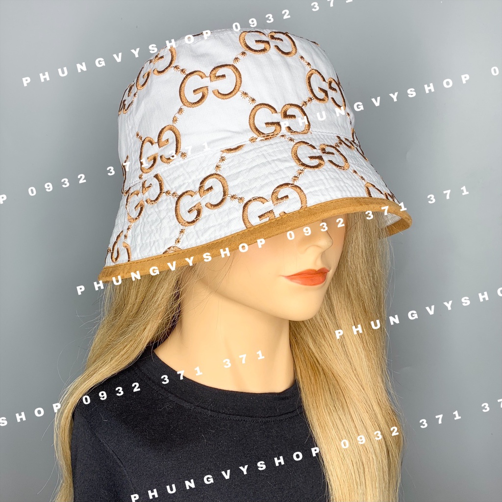 Mũ bucket sụp tai bèo vành cực hot unisex phong cách hàn quốc phungvyshop - Nón Bo cup hai mặt họa tiết GG TRƠN viền dạ