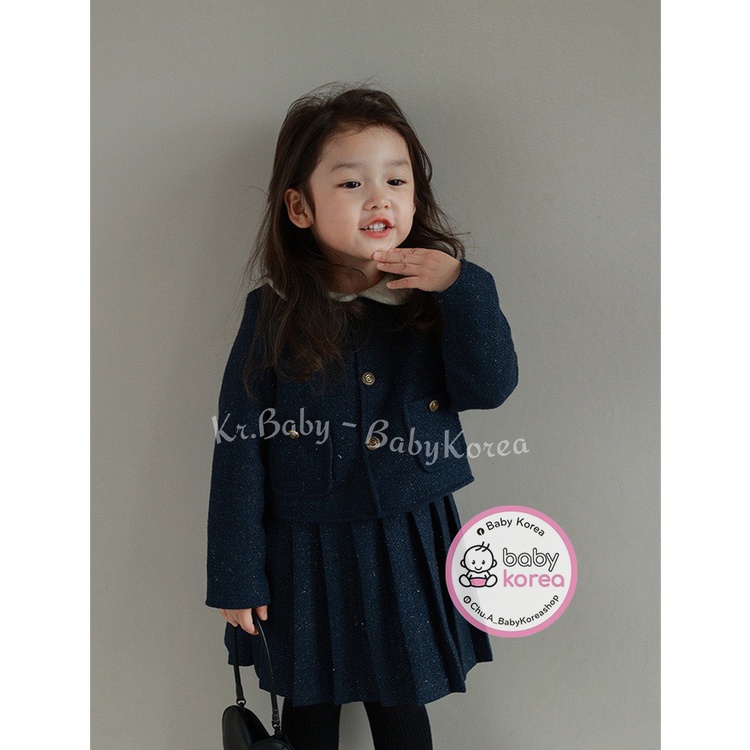 Set áo khoác kèm váy dạ xanh tiểu thư cao cấp Petit Louie made in Korea cho bé gái10-28kg thời trang trẻ em BABYKOREA