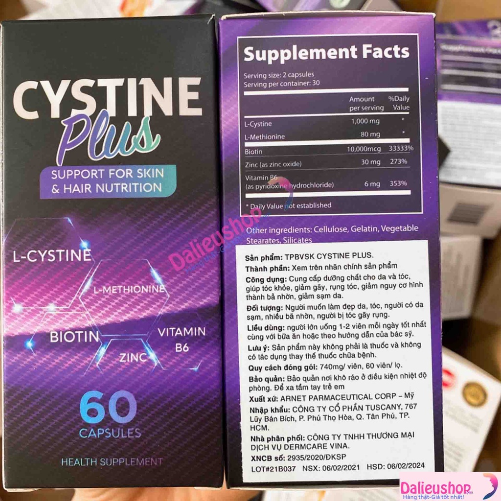 Viên uống Cystine Plus giảm mụn, đẹp da, ngăn rụng tóc