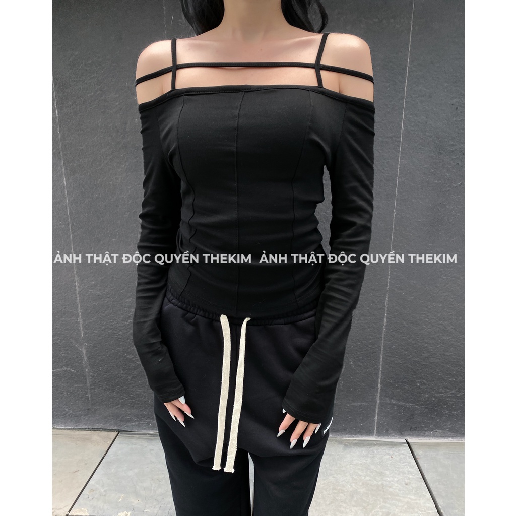 Áo thun dài tay trễ vai The Kim , áo bẹt vai dây ngang A170