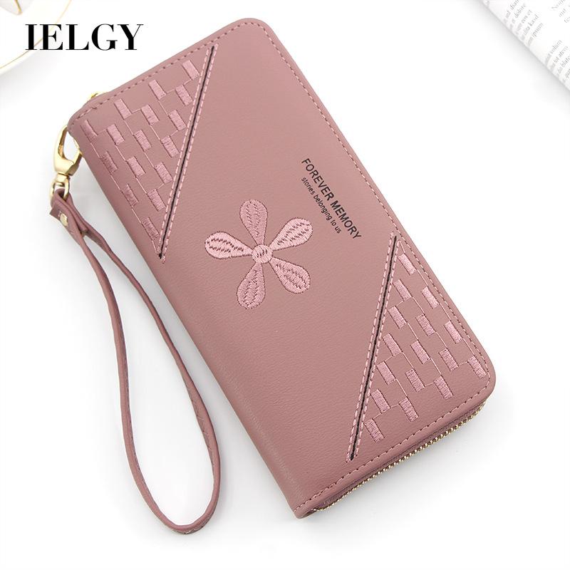 Ví Dài Màu Trơn Có Khóa Kéo Thêu Họa Tiết Cho Nữ