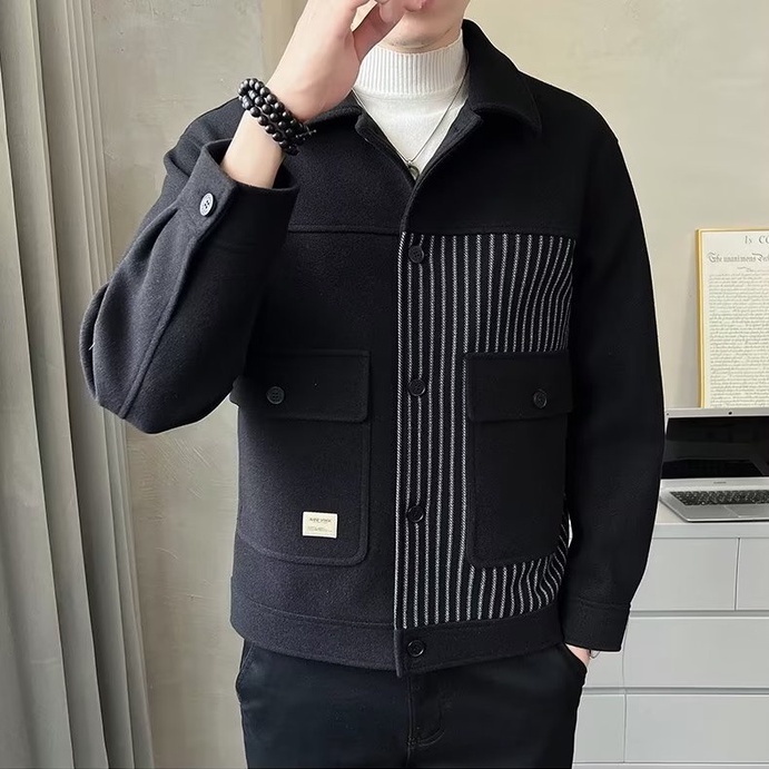 Áo Khoác Len Kẻ Sọc Dáng Ôm Thời Trang Thu Đông 2023 Cho Nam Hàn Quốc áo jacket nam dài tay simple áo khoác nam đẹp from rộng fashion áo khoác jacket nam bigsize