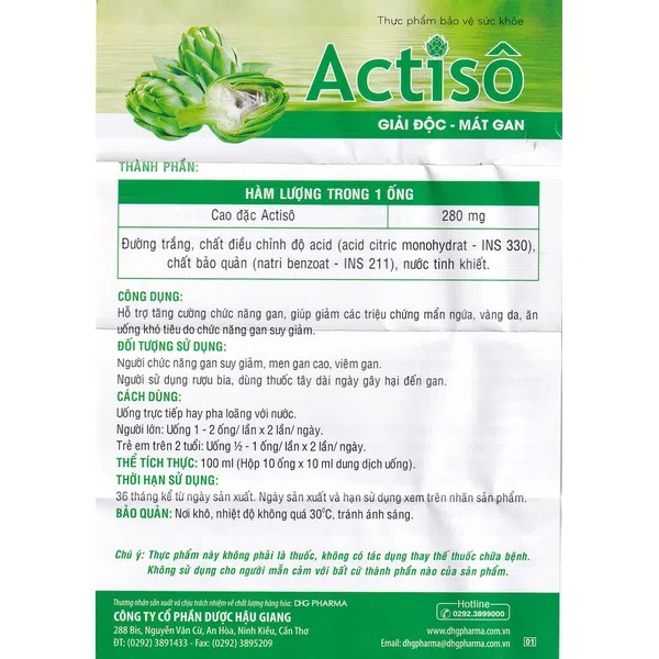Cao Actisô DHG Hậu Giang, mát gan giải độc -Hộp 10 ống date luôn mới
