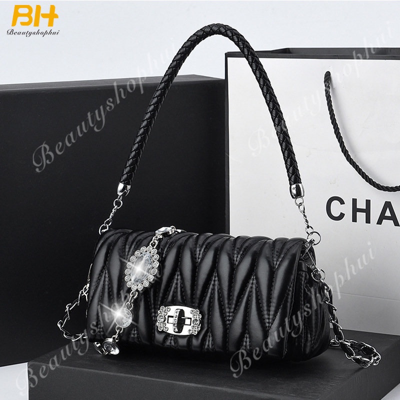 Túi Đeo Vai Bằng Da Mềm Đính Đá Phối Dây Xích Thời Trang 2022