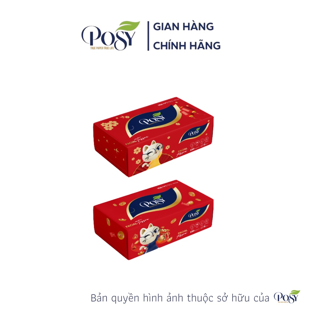 Hộp khăn giấy rút lụa cao cấp POSY - 150 tờ 3 lớp, mềm mịn như nhung