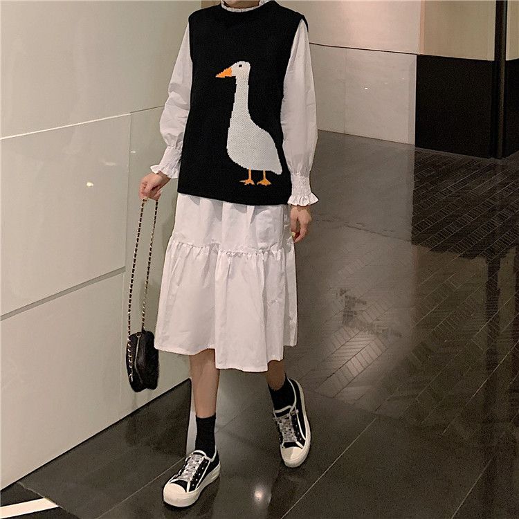 Áo Sweater Dệt Kim Sát Nách Dáng Rộng In Hoạt Hình Kiểu Hàn Quốc Thời Trang Mùa Xuân 2023 Cho Nữ
