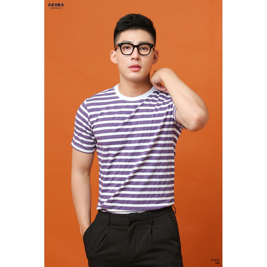 Áo thun nam trơn cổ tròn cotton AKUBA form slimfit basic tay ngắn, vải mịn, co giãn 4 chiều thoải mái, trẻ trung 01J610