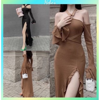 Đầm maxi trơn ôm body xẻ tà phong cách sexy thời trang nữ hebe's MSP Y41