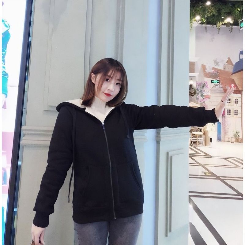 Áo khoác nỉ lót lông cừu toàn thân có mũ unisex siêu dầy