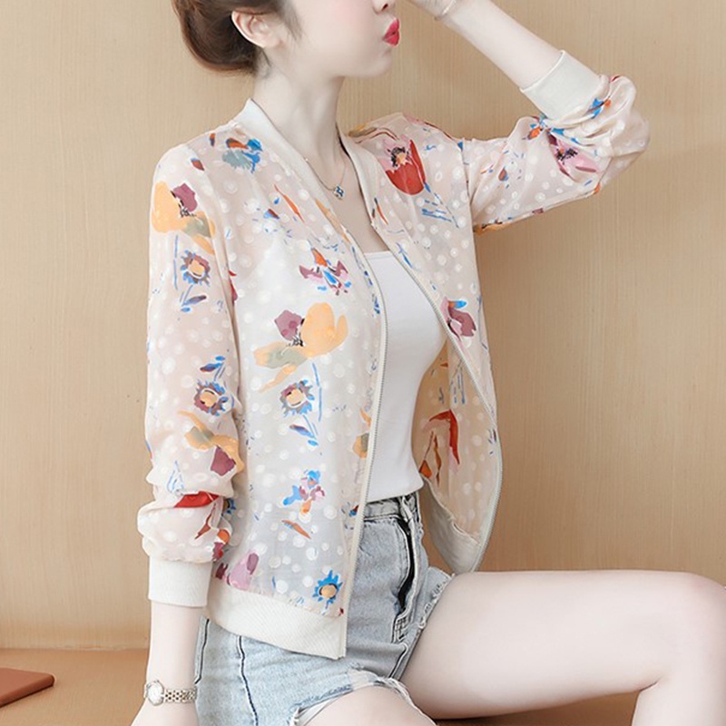 Áo Khoác Khóa Kéo In Hoa Thời Trang Dành Cho Nữ