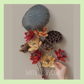 Hoa sen gỗ khô - Đài sen - Lá sen dâng cúng dường phật trang trí decor nhà - hoa lẻ