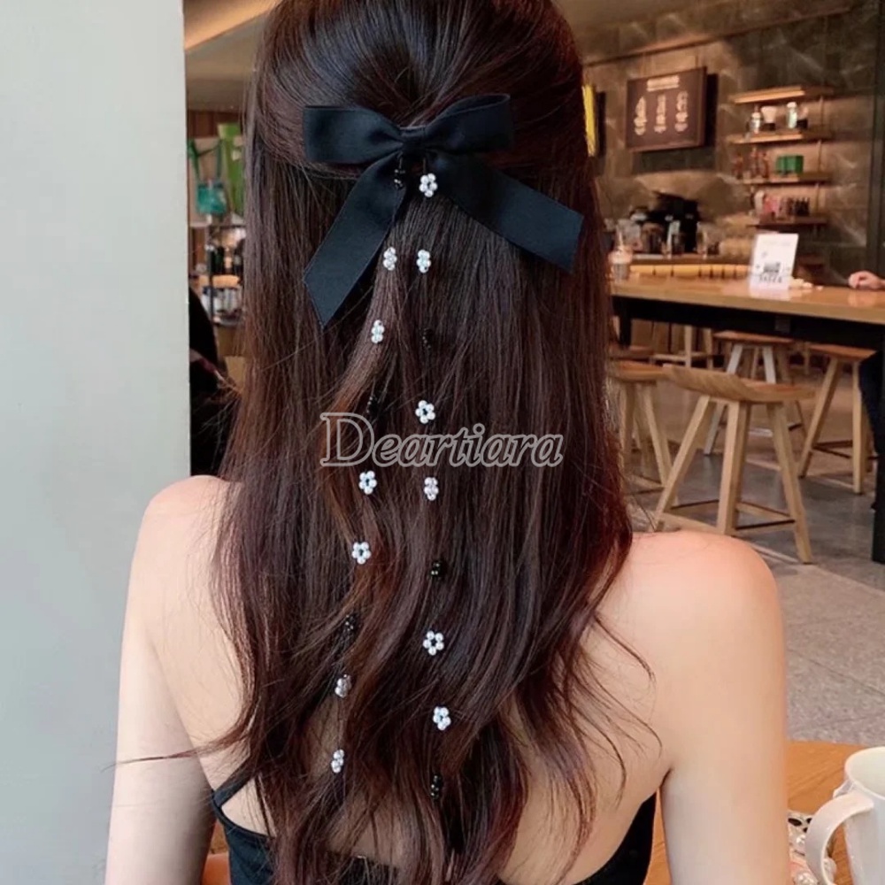 Kẹp Tóc Nơ Hai Lớp Bằng Vải Nhung Đính Ngọc Trai Thời Trang