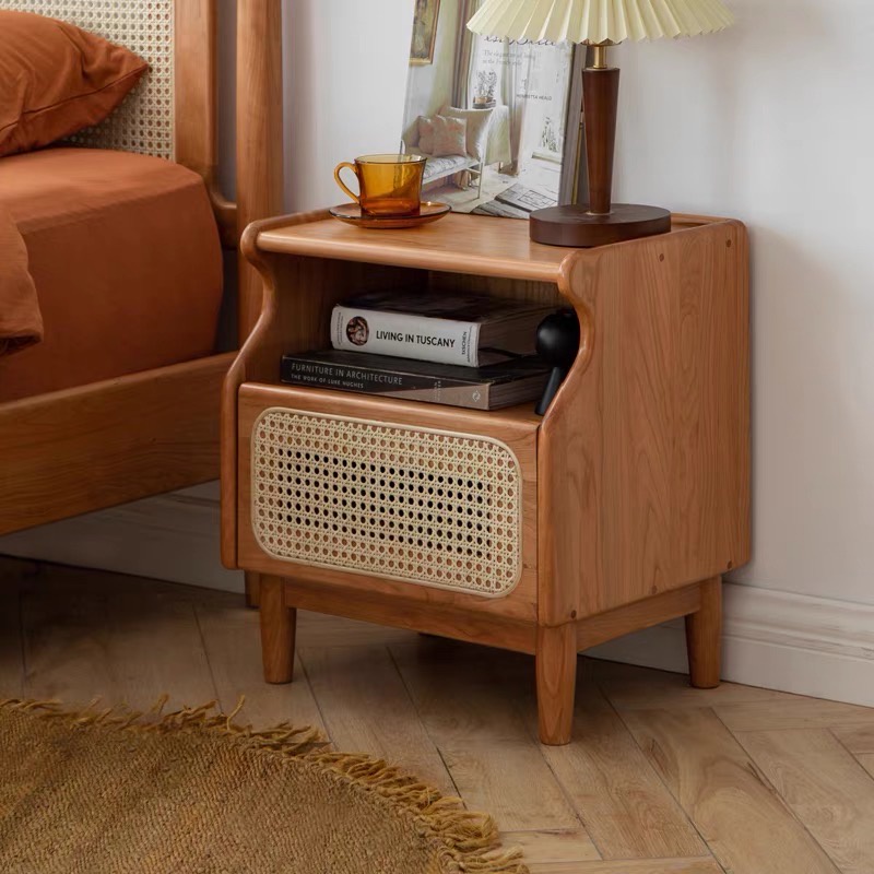 Kệ gỗ đầu giường phong cách Hàn Quốc, để sách và đồ trang điểm siêu retro