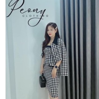 SET VEST DẠ TWEED VÁY 2 DÂY DÁNG DÀI KÈM ÁO LỬNG