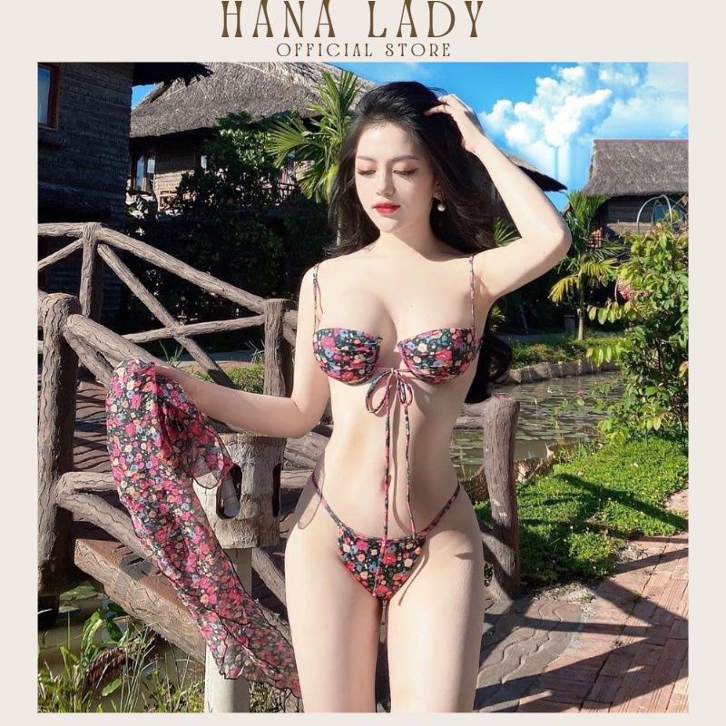 Bikini sexy 3 mảnh - Đồ tắm đi biển dây quyến rũ nâng ngực hoa xinh B139