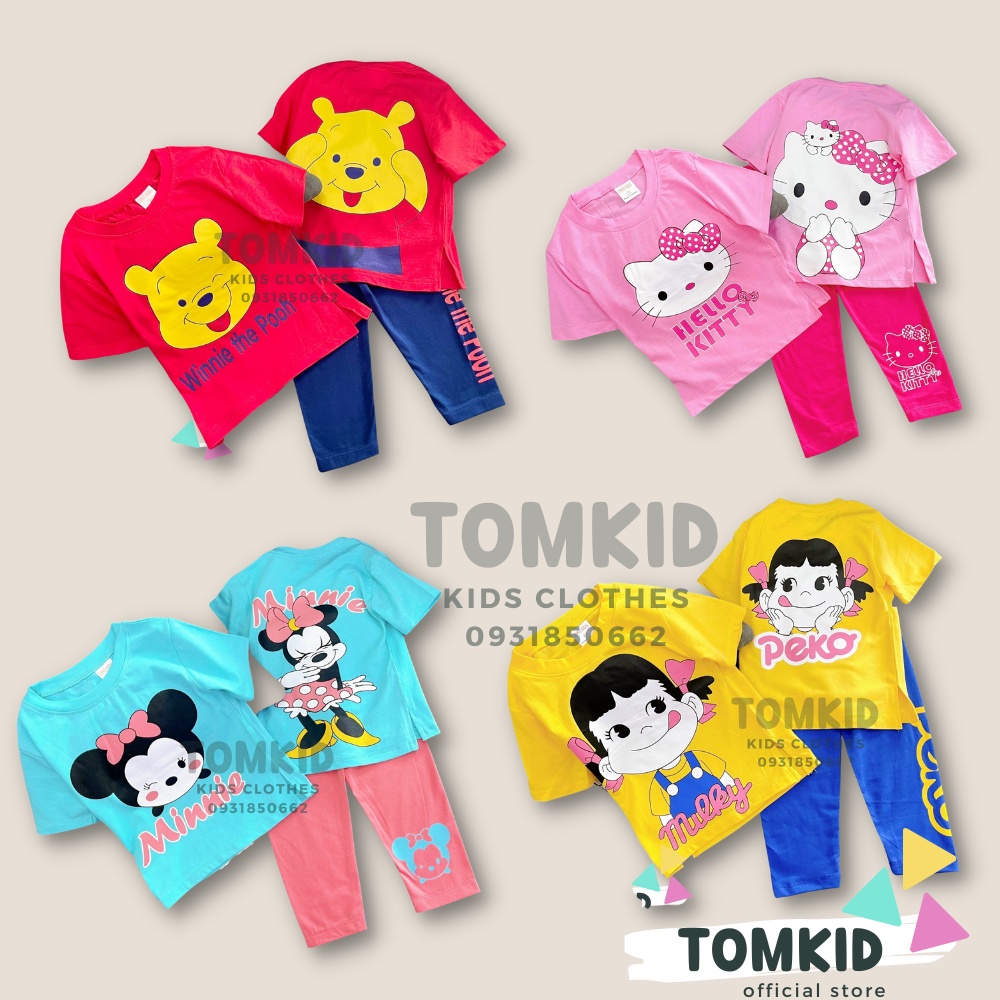 Đồ ngủ bé gái bộ tay ngắn quần dài cho bé cotton co giãn tốt 9-40Kg TomKids
