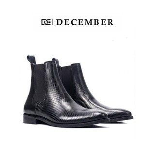 Giày boot nam december chelsea boot dập vân - black