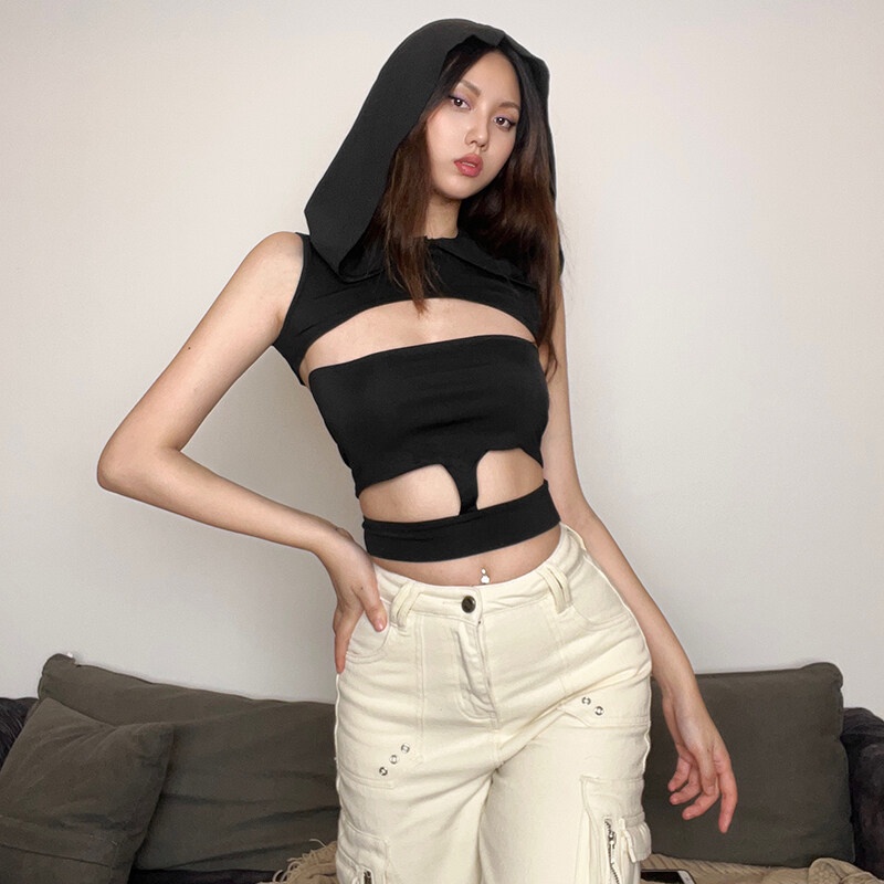 Set Áo Hoodies Không Tay + Áo Lót Quyến Rũ Thời Trang Nữ