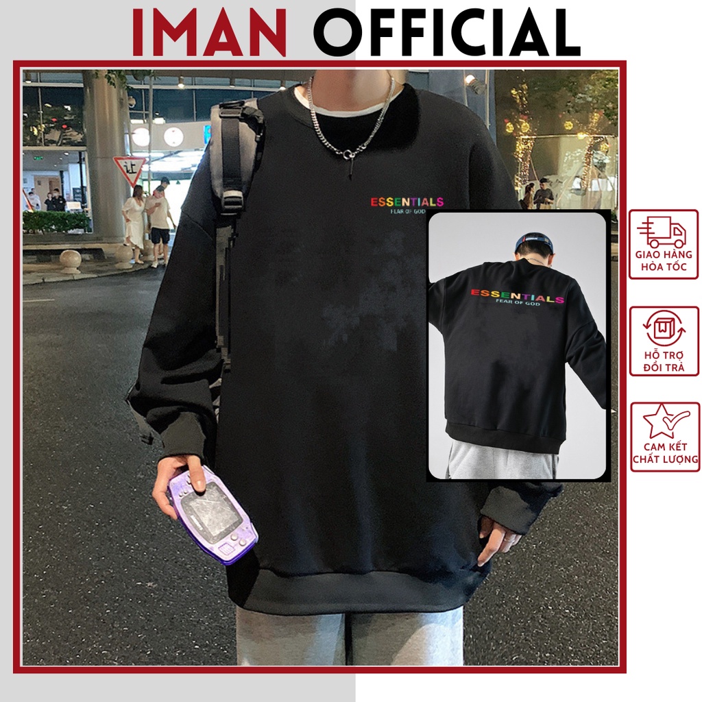 Áo sweater nam nữ chữ essentials 7 màu ,  áo màu đen form rộng tay dài dày dặn cao cấp 2022