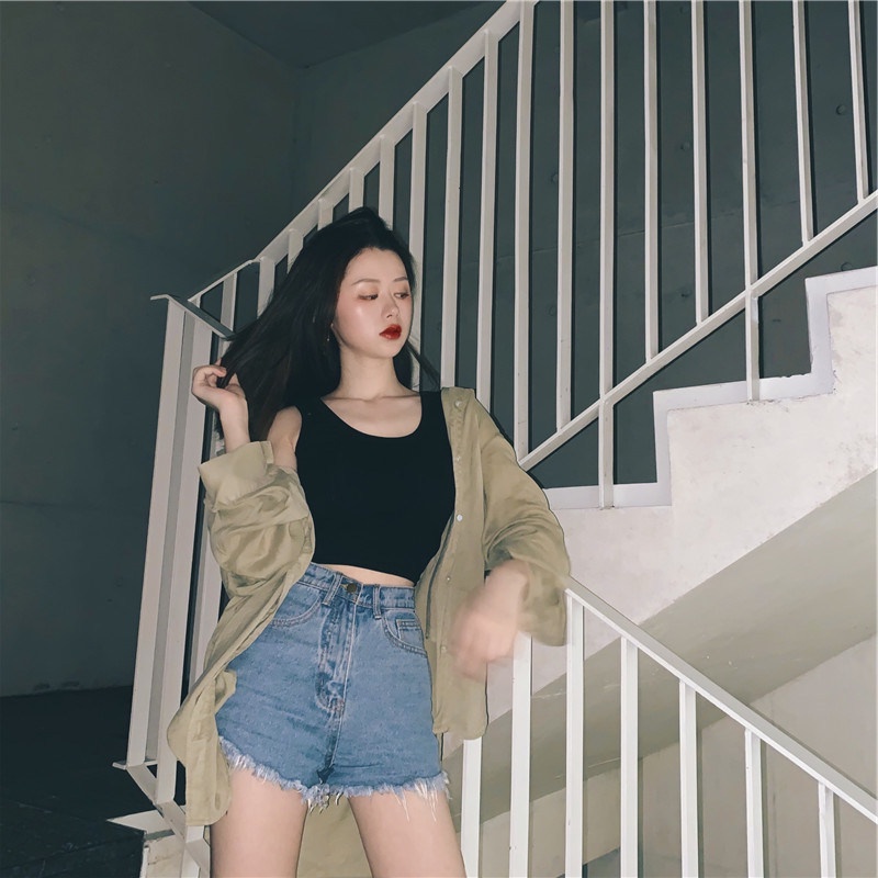 Áo tanktop NRVP co giãn phong cách Hàn Quốc có đệm lót thời trang