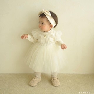 Set bodysuit Tùng váy voan kèm quần legging, turban chất thun dày mùa đông Hàn Quốc cho bé