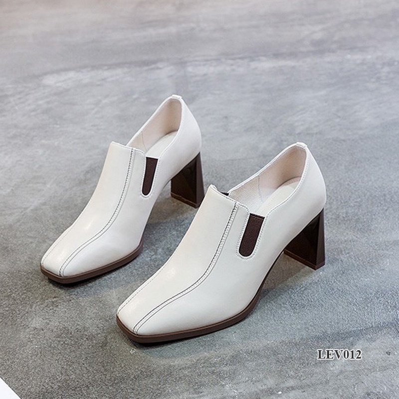 Giày da nữ cao gót, mũi vuông độc đáo, phong cách Châu Âu, phù hợp đi chơi đi làm LEV012