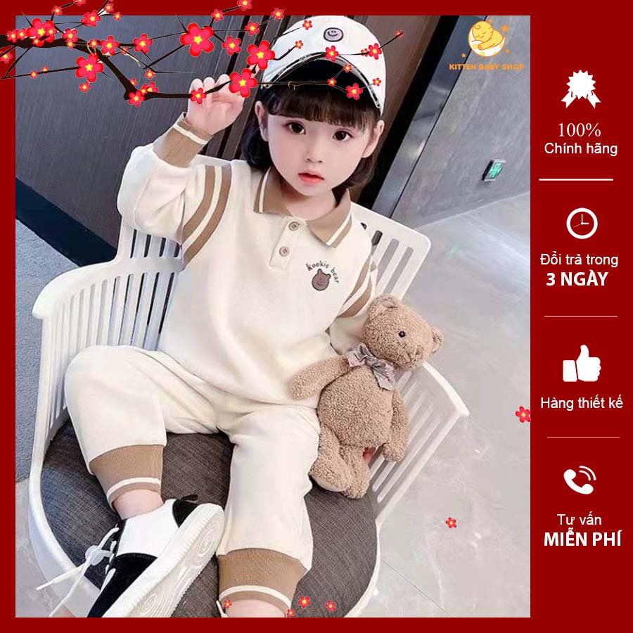 Bộ nỉ cho bé phối viền cá tính Đồ bộ thu đông dài tay bé gái, bé trai 1 2 3 4 5 6 7 tuổi