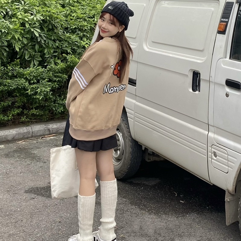 Áo Khoác Cardigan Thêu Chữ M & Hình In Dễ Thương Sau Áo - Monstier Oldschool Oversized Cardigan