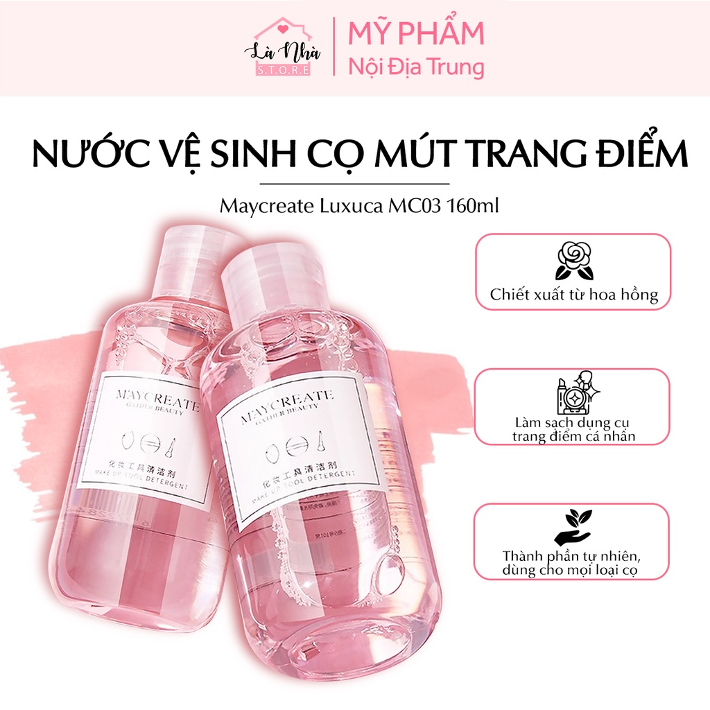 Nước vệ sinh cọ trang điểm Maycreate Luxuka MC03 160ml, nước hoa hồng rửa dụng cụ makeup cá nhân, bông, mút trang điểm.
