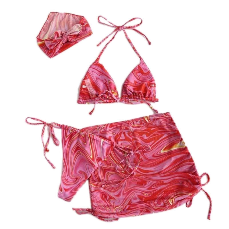 Bộ Đồ Bơi Bikini 4 Mảnh Họa Tiết Hoa Có Dây Buộc Quyến Rũ Cho Nữ