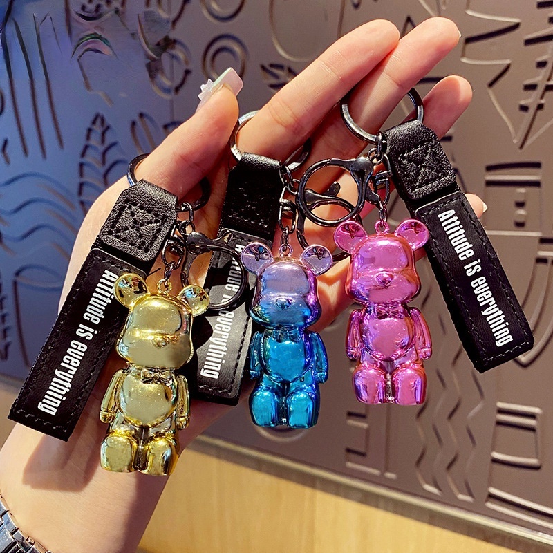 Móc khóa cao cấp, móc khóa phụ kiện túi xách, hình gấu Hàn Quốc mạ sơn bóng màu vàng, hot trend tiktok