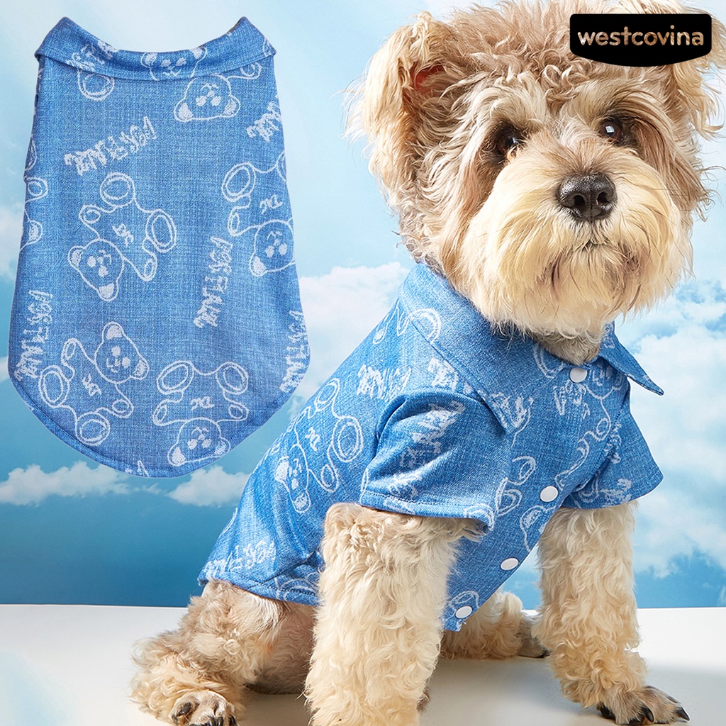 [COD]♘Áo Denim Không Phai In Hình Gấu Dễ Thương Cho Thú Cưng
