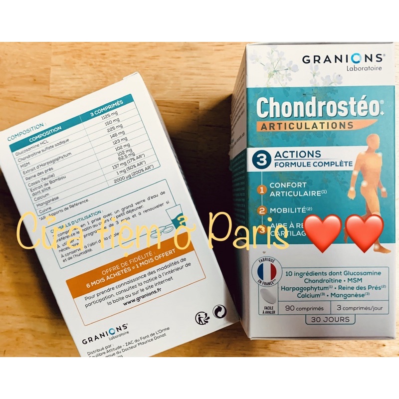 CHONDROSTÉO GRANIONS  - Viên uống bổ sung GLUCOSAMINE VÀ CHONDROITIN cho các vấn đề XƯƠNG - SỤN - KHỚP