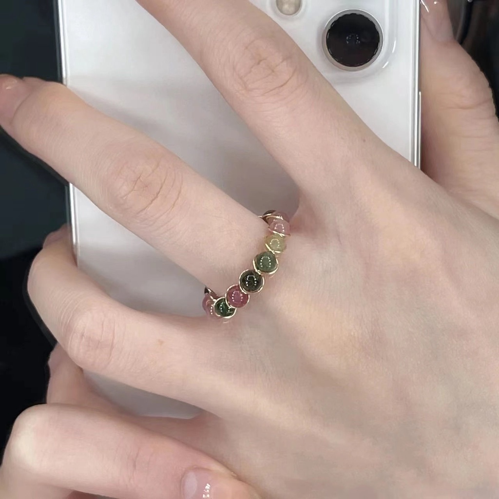 Nhẫn tourmaline Đính Hạt Màu Cầu Vồng Thời Trang Cho Nữ