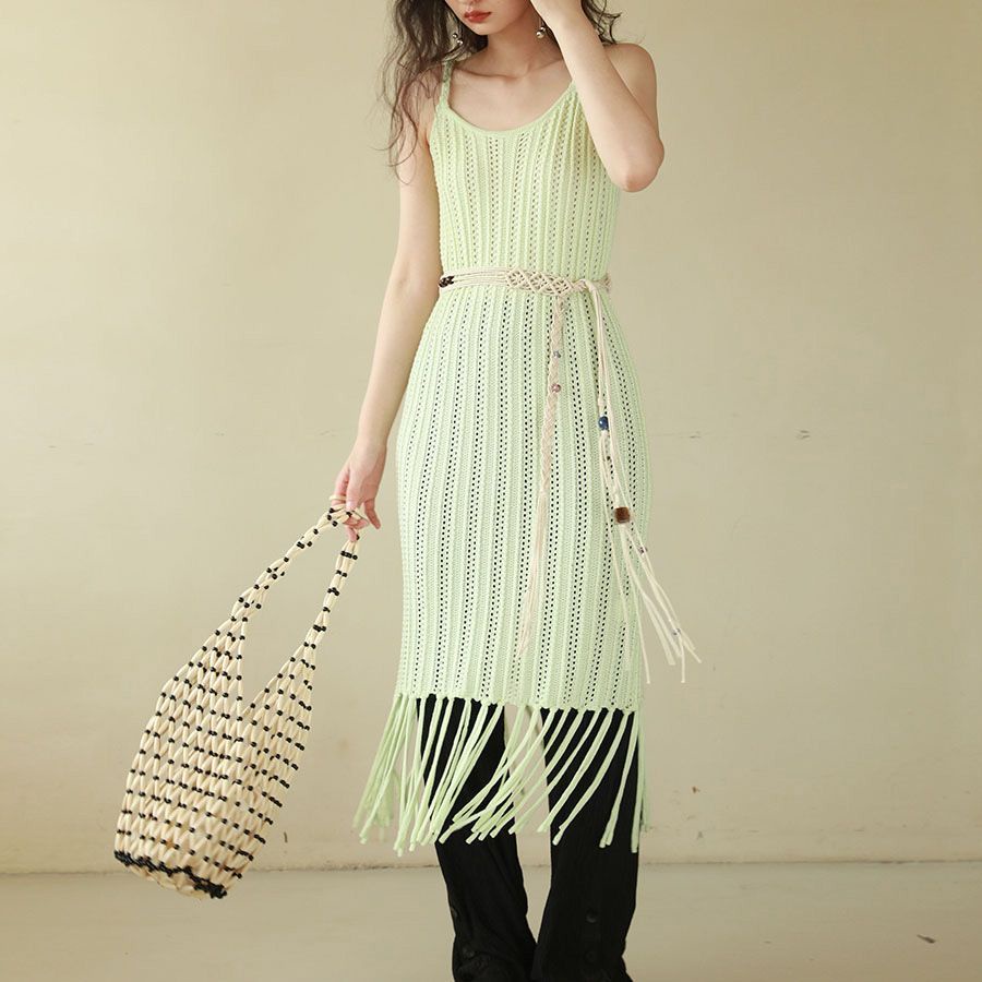 Thắt Lưng Bện Dây Cotton Phối Tua Rua Thời Trang Cho Nữ