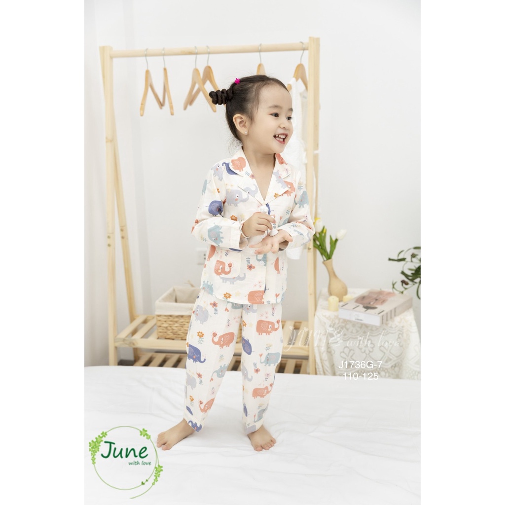 Bộ đồ ngủ pijama cho bé gái size đại 9-30kg đồ ngủ dài tay cho bé gái June - SGPB