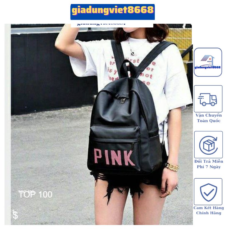Túi balo thời trang sang chảnh bạn gái/Balo pink đen( KM 1 MÓC DÁN TRONG SIÊU DÍNH)