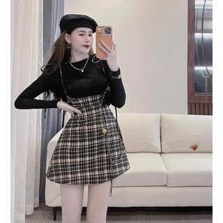 Set yếm caro cột dây kèm pull đen 🖤