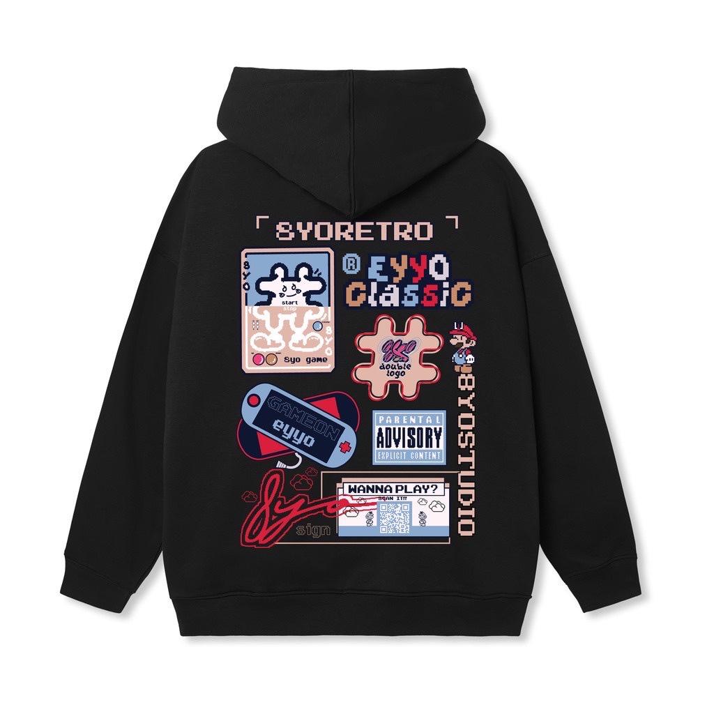 Áo Hoodie 8YO cao cấp Retro Classic, Chất nỉ bông mũ 2 lớp dày dặn