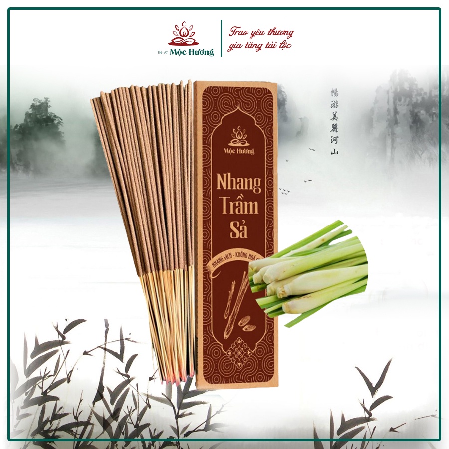 Nhang Thiên Nhiên Nhang Sạch Mộc Hương Nhang Trầm Sả 100% Tự Nhiên Hộp 120 Cây 20 30 40cm