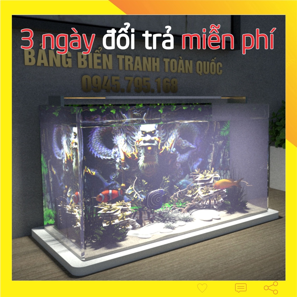 Hồ nuôi cá 7 màu mini để bàn làm việc chất liệu mica in hình mẫu rồng 5