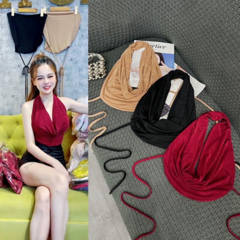 Áo yếm cổ đổ cột dây sexy chất nhũ kim cương xịn xò