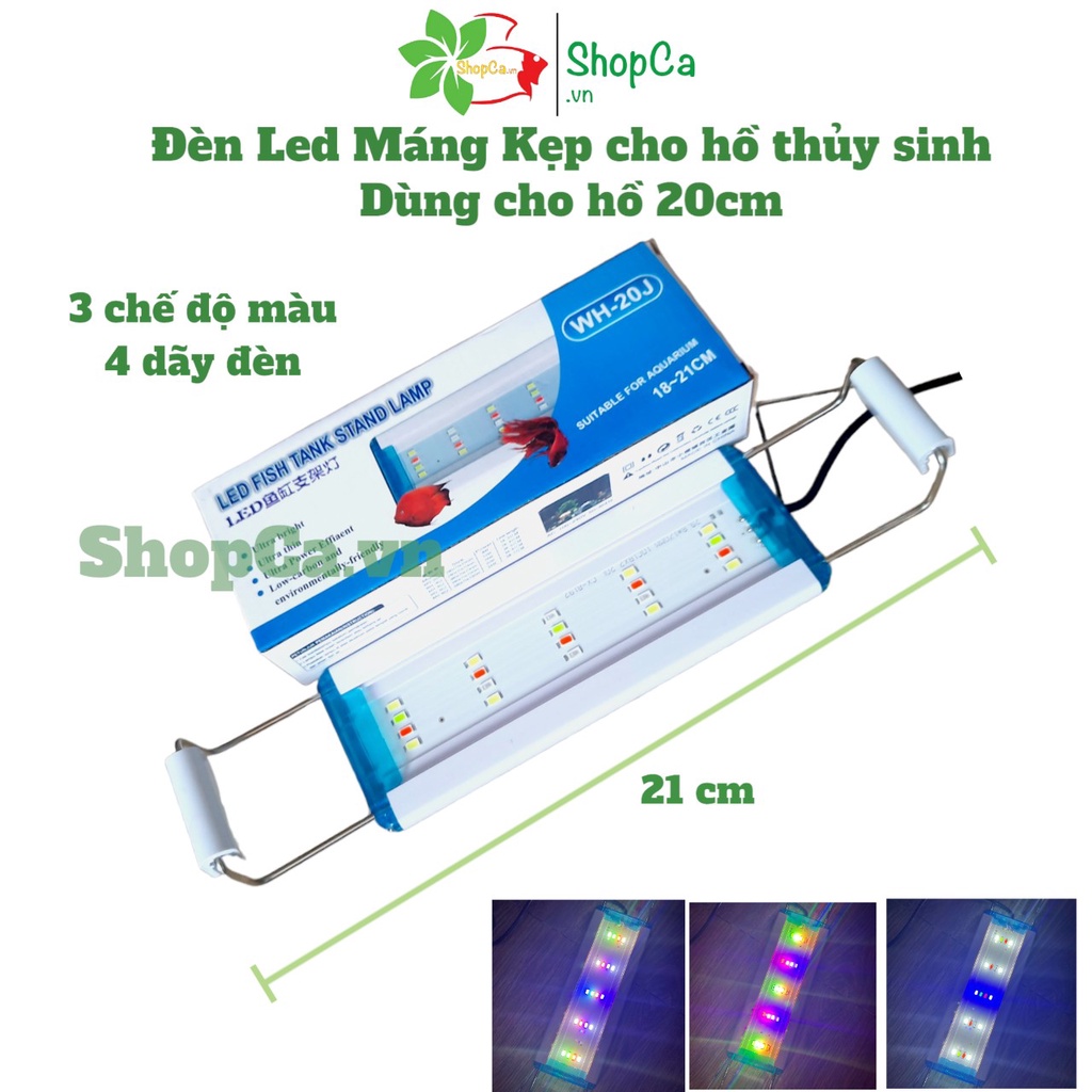 Đèn Led máng kẹp 3 chế độ màu nhiều kích thước cho hồ cá 20-60 cm 4 dãy đèn LED công suất 8W-12W-20W
