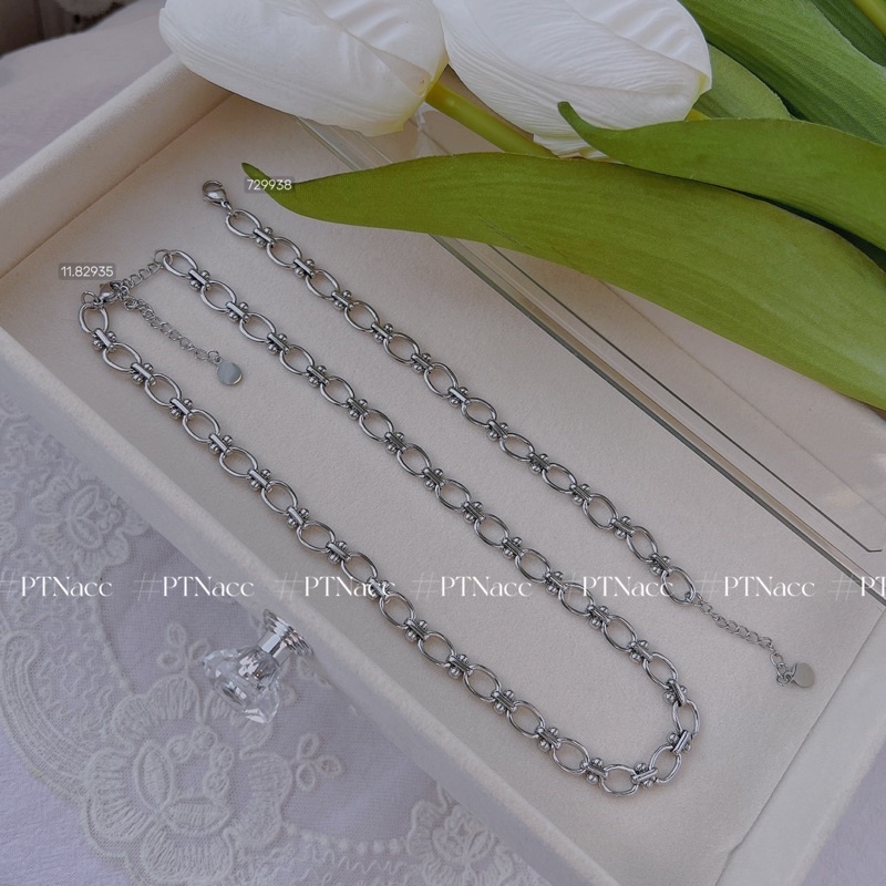 Bộ trang sức, set titan dây chuyền, lắc tay xích đơn giản kiểu dáng Hàn Quốc .PTNACC.
