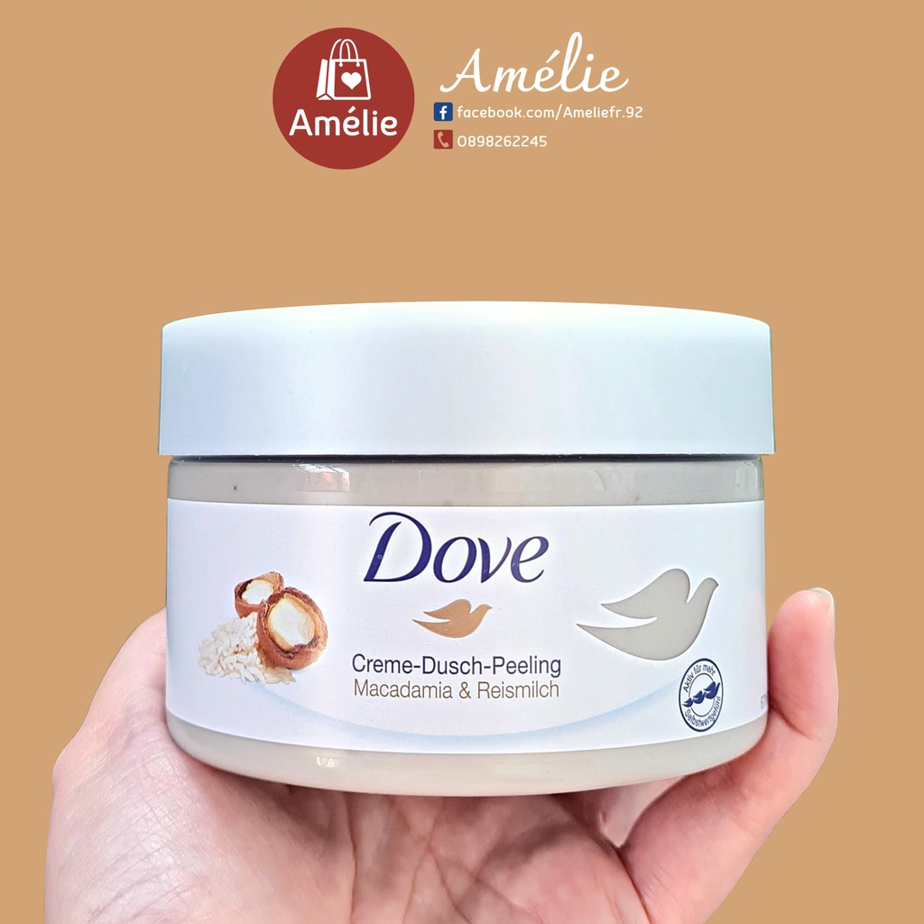 Kem tắm Dove tẩy tế bào chết toàn thân giúp sáng da bản Đức 225ml